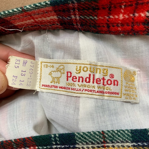 Vintage Pendleton Red Plaid 100% Wool Wide Leg High Waisted Pants Youth 13-14 - Picture 3 of 12